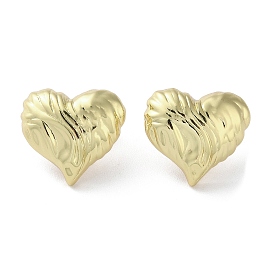 Rack Plating Brass Textured Heart Stud Earrings, Lead Free & Cadmium Free