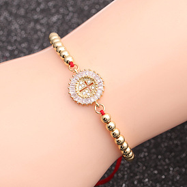 Men's Red Rope Bracelet with Micro Pave CZ Cross Charm