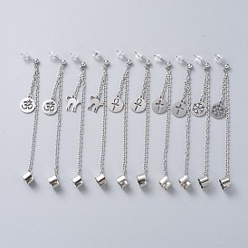 304 Stainless Steel Cuff Earrings, with Rolo Chains, Brass Earring Finding and Rubber Ear Nuts, Mixed Shapes