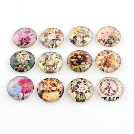 Half Round/Dome Floral Pattern Glass Flatback Cabochons for DIY Projects