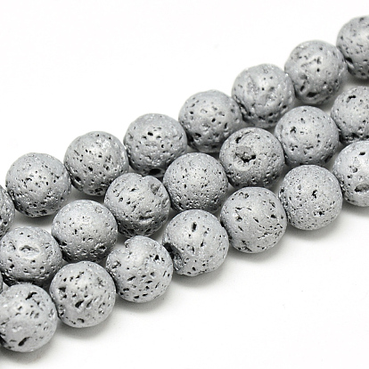 Electroplate Natural Lava Rock Beads Strands, Matte Style, Round