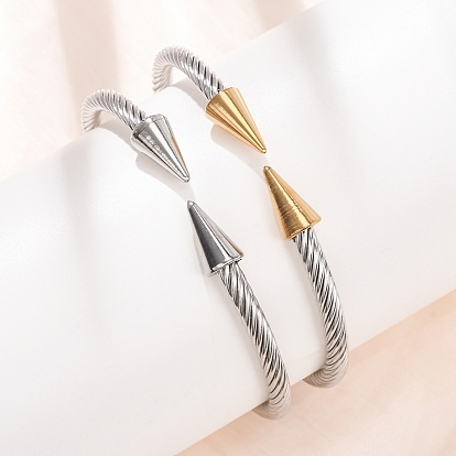 304 Stainless Steel Double Terminal Cone Open Cuff Bangles for Women