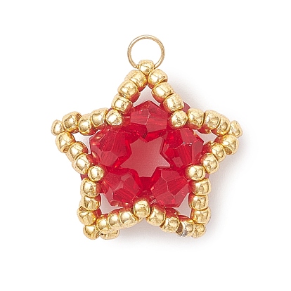 Подвески-звезды из стеклянного бисера, с 304 открытым соединительным кольцом из нержавеющей стали и стеклом, граненые