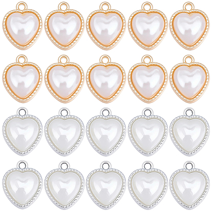 40Pcs 2 Colors Rack Plating Alloy Pendants, Heart Charms, with ABS Plastic Imitation Pearl