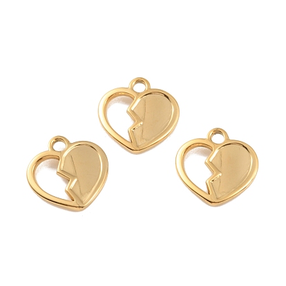 Ion Plating(IP) 304 Stainless Steel Pendants, Broken Heart Charm