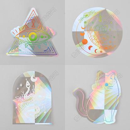4Pcs 4 Styles PET Rainbow Window Clings Stickers, Non Adhesive Prism Sun Catchers Indoor Window Stickers for Bird Strikes