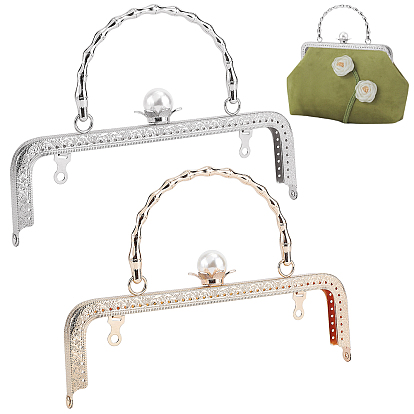 2шт 2 цвета сплава кошельки рамки, с имитацией бамбуковой ручки и жемчужными бусинами из АБС-пластика, для вязания сумок