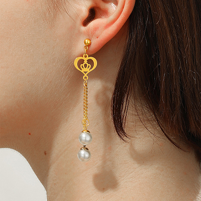 Ретро-серьги-кисточки в форме сердца 201 из нержавеющей стали, с имитацией жемчуга