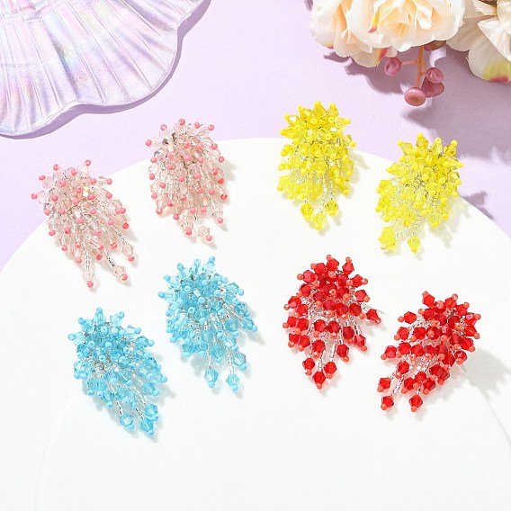 Aretes de flor con cuentas trenzadas y semillas de vidrio, 304 aretes de acero inoxidable para mujer