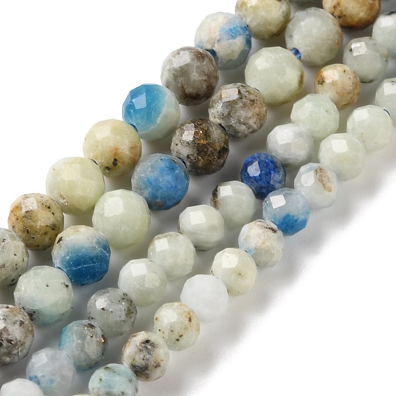 Natural Blue Azurite Beads Strands, Faceted, Round