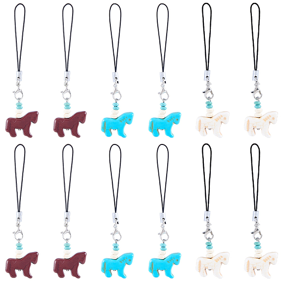 6 Комплекты ремешков для мобильных телефонов из синтетической латуни с бирюзовым покрытием, платина