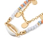 Stainless Steel Double Layer Necklaces, Natural Shell & Flat Round Charms Necklace