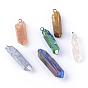Electroplate Natural Quartz Pendants, Point Pendants, with Iron Wires, Mixed Metal Color