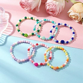 Акриловые браслеты из бисера, с непрозрачными смоляными бусинами и непрозрачными акриловыми бусинами и корейской эластичной хрустальной нитью