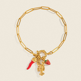304 из нержавеющей стали эмаль шарм браслеты, браслеты-цепочки со скрепками для женщин, острый перец, клубника и раки