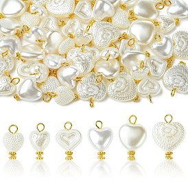 60шт 6 стили АБС-пластик подвески с имитацией жемчуга, сердце, с железной фурнитурой
