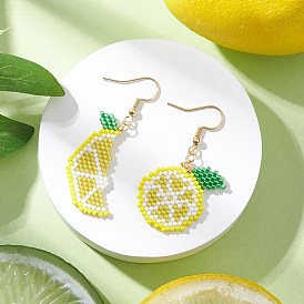 Стекло бисер мотаться серьги, лимон, золотые