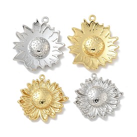 Rack Plating Brass Pendants, Long-Lasting Plated, Lead Free & Cadmium Free, Sunflower Charms