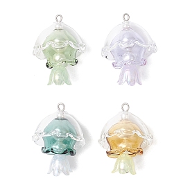 4 шт. 4 подвески из стекла в виде медуз, с конусом из стеклянной бусины и круглой бусиной из ракушки и 304 петлей из нержавеющей стали