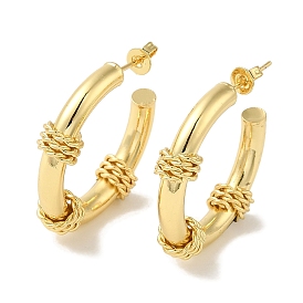 Rack Plating Ring Brass Stud Earrings for Women, Cadmium Free & Lead Free, Long-Lasting Plated