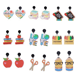 Подвесные серьги-гвоздики из акриловой блестящей пудры ко Дню учителя, платина