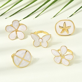 304 Stainless Steel Enamel Cuff Open Rings, Golden