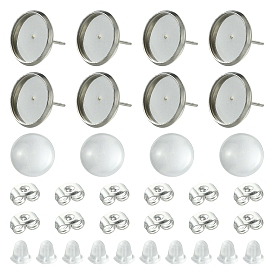 160 шт. 4 модели, плоские круглые 304 серьги-пусеты из нержавеющей стали с прозрачными стеклянными кабошонами, 304 гайки из нержавеющей стали с ушками из пластика