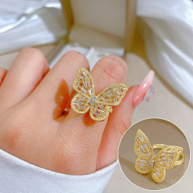 Adjustable Butterfly Zircon Ring - Simple Japanese Style Couple Ring, Minimalist Hand Accessory.