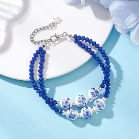 Многорядные браслеты из стекла и фарфора с цветочным принтом ручной работы, вышитый бисером браслеты для женщин, круглые