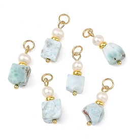 Colgantes de larimar natural y perlas., encantos del rectángulo