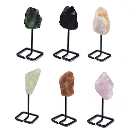 Natural Gemstone Display Decorations, Rough Raw Stone, with Spray Painted Iron Findings, Nuggets