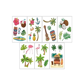 7 feuilles 7 styles autocollants muraux imperméables en pvc sur le thème hawaïen, décalcomanies auto-adhésives, pour la décoration de fenêtre ou d'escalier, rectangle