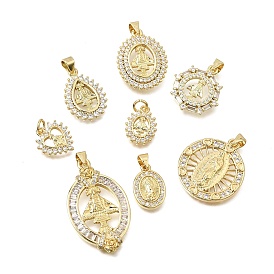 Religion Brass Micro Pave Clear Cubic Zirconia Pendants, Virgen de Juquila/Virgin Mary Charms, Rack Plating, Long-Lasting Plated, Cadmium Free & Lead Free