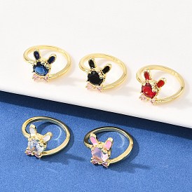 Женские кольца-манжеты с зайчиками и бантами из латуни с микропаве из кубических цирконий, с эмалью, стойки покрытие, долговечный, без свинца и без кадмия, реальный 18 k позолоченный