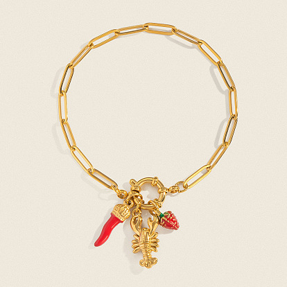 304 из нержавеющей стали эмаль шарм браслеты, браслеты-цепочки со скрепками для женщин, острый перец, клубника и раки