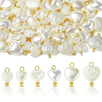 60шт 6 стили АБС-пластик подвески с имитацией жемчуга, сердце, с железной фурнитурой