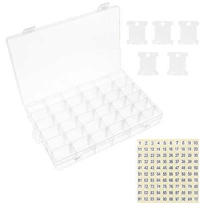 DIY Thread Holder Storage Box Sets, with Paper Stickers, Plastic Thread Holder Card & Adjustable Dividers Beads Storage Containers