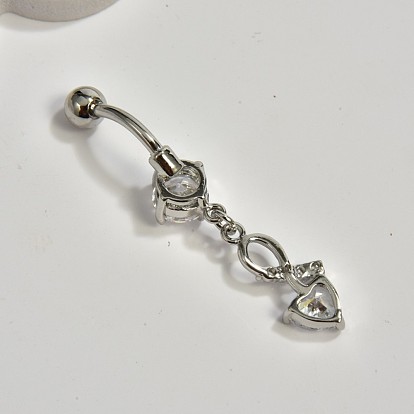 Bijoux piercing, anneau de nombril en laiton zircone cubique, anneaux de ventre, avec 304 barre en acier inoxydable, sans plomb et sans cadmium, cœur