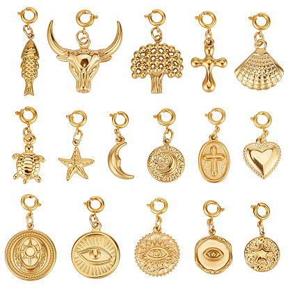 16шт 304 подвесные украшения из нержавеющей стали, с латунными пружинными кольцами-застежками, разнообразные