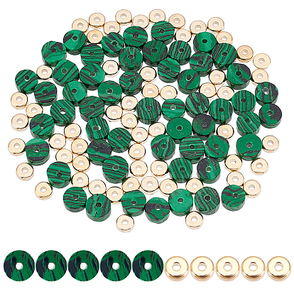 1brins de perles de malachite synthétiques, perles heishi, rond plat/disque et perles d'espacement en plastique ccb, plat rond