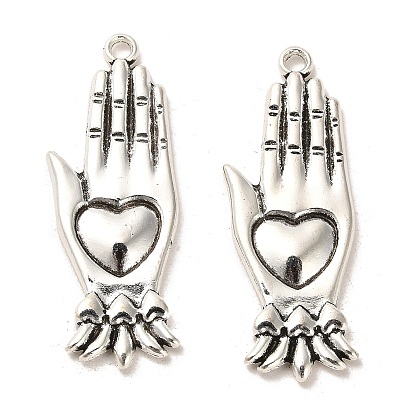 Tibetan Style Alloy Pendants, Cadmium Free & Lead Free, Palm with Heart