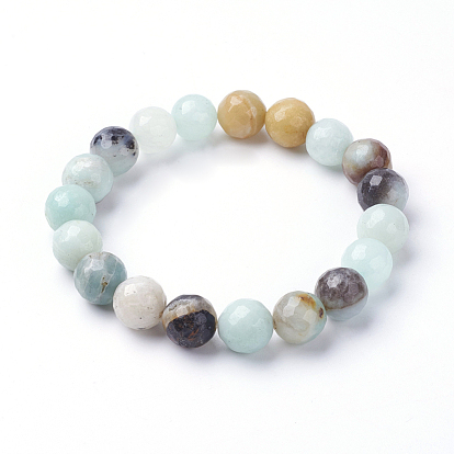 Bracelets extensibles en perles d'amazonite de fleurs naturelles, Avec des sachets de serrure sacs à cordes, ronde