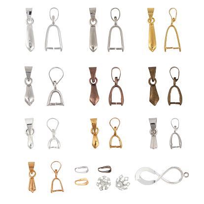 Iron Snap On Bails Sets, with Brass Ice Pick Pinch Bails & Pendant Bails