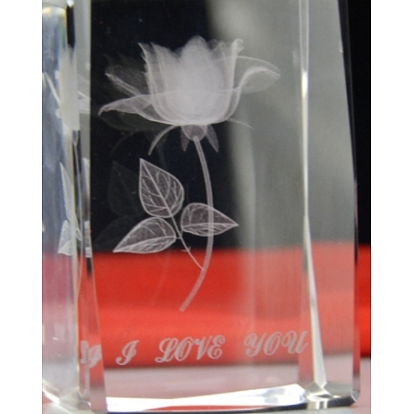 Transparent Glass Display Decorations, for Valentine's Day, Rectangle with Rose & Word I Love You