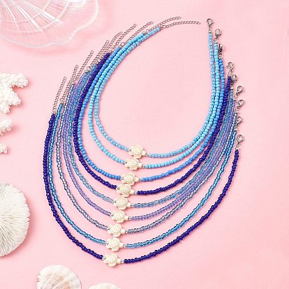 9шт. 9 стили, наборы украшений из искусственной бирюзы в виде морской черепахи с бусинами из стекла для женщин, цвет нержавеющей стали