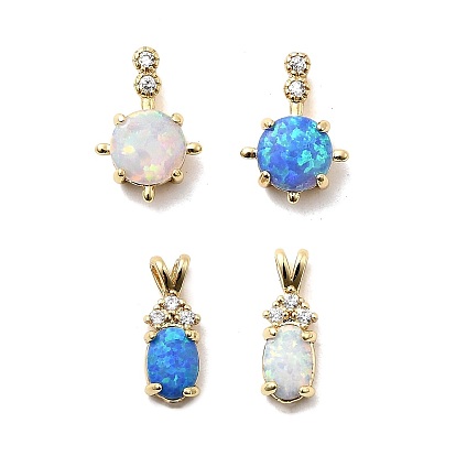 Синтетические опаловые плоские круглые овальные подвески, с латунными вставками из прозрачных кубических цирконий и соединительными кольцами, реальный 18 k позолоченный, долговечный, стойки покрытие, без свинца и без кадмия