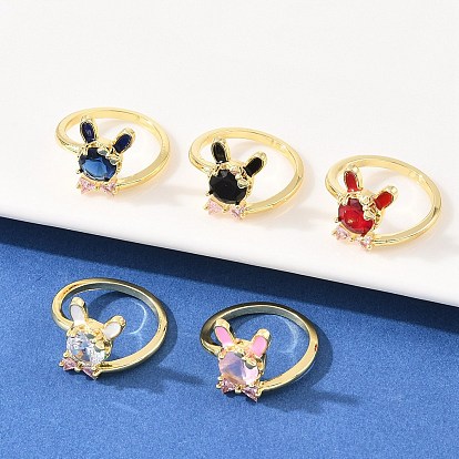 Женские кольца-манжеты с зайчиками и бантами из латуни с микропаве из кубических цирконий, с эмалью, стойки покрытие, долговечный, без свинца и без кадмия, реальный 18 k позолоченный