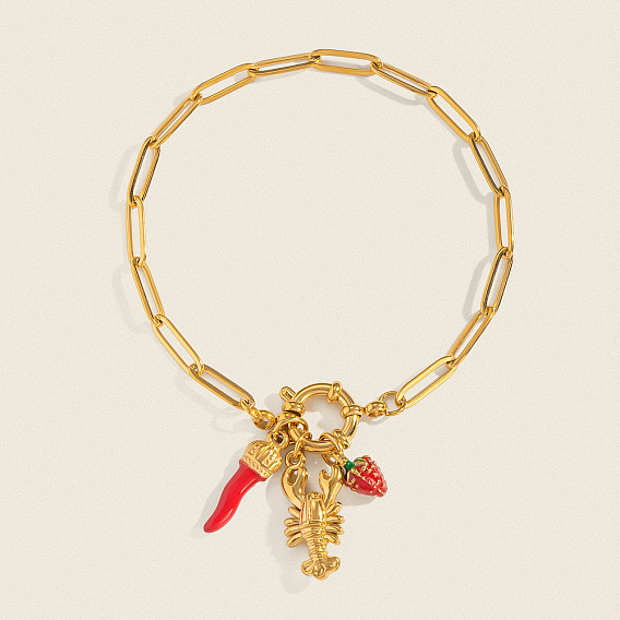 304 из нержавеющей стали эмаль шарм браслеты, браслеты-цепочки со скрепками для женщин, острый перец, клубника и раки