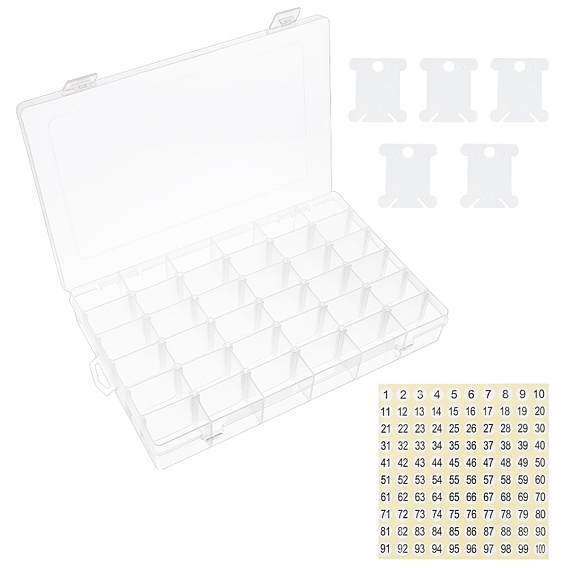DIY Thread Holder Storage Box Sets, with Paper Stickers, Plastic Thread Holder Card & Adjustable Dividers Beads Storage Containers