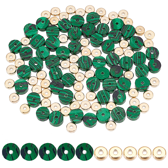 1brins de perles de malachite synthétiques, perles heishi, rond plat/disque et perles d'espacement en plastique ccb, plat rond